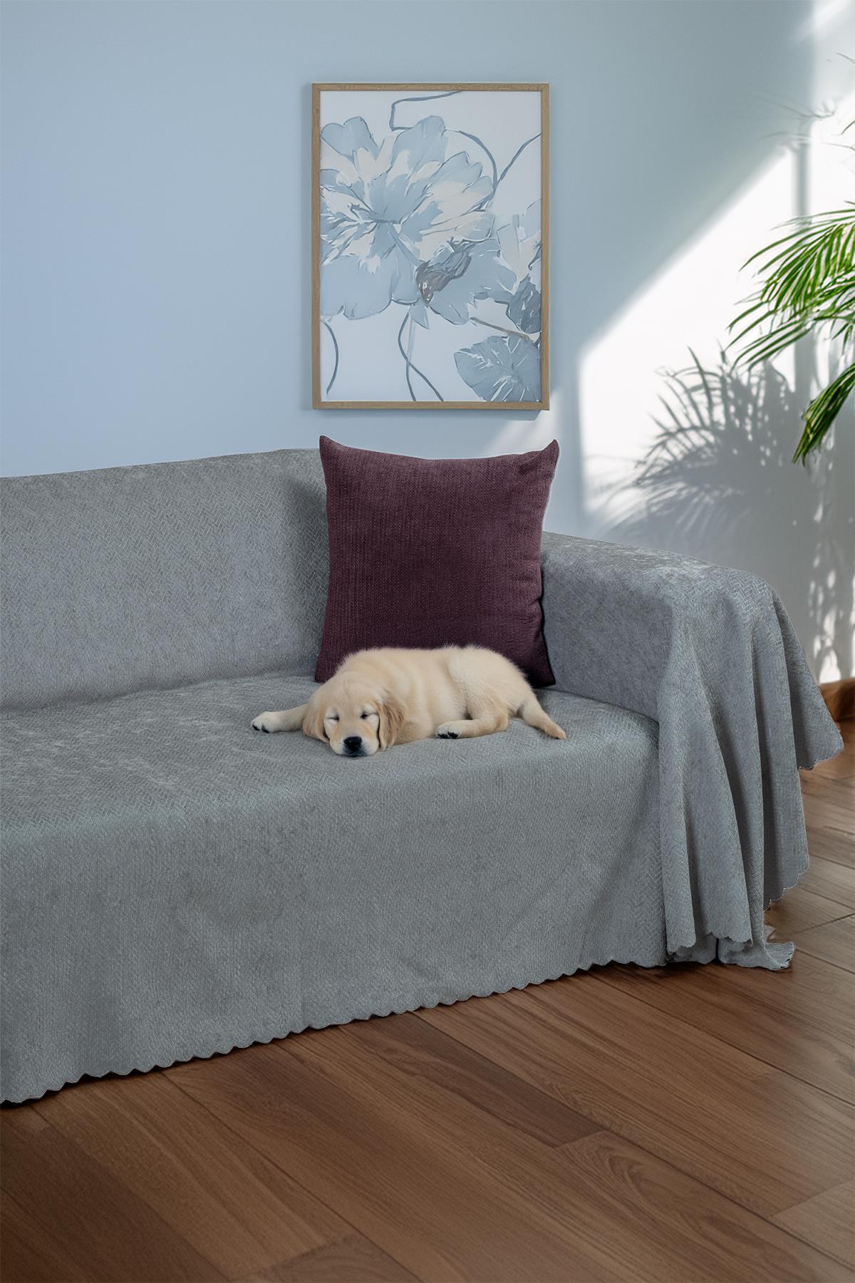 Jakarlı Şönil Koltuk Örtüsü | Çekyat Örtüsü | Koltuk Şalı 175x300 Kaymaz Bulut
