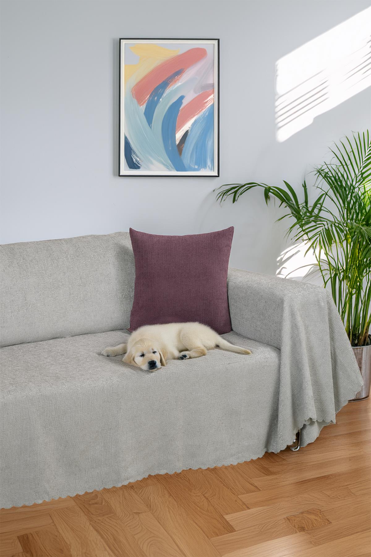 Jakarlı Şönil Koltuk Örtüsü | Kanepe Örtüsü | Koltuk Şalı 175x300 Kaymaz Gümüş