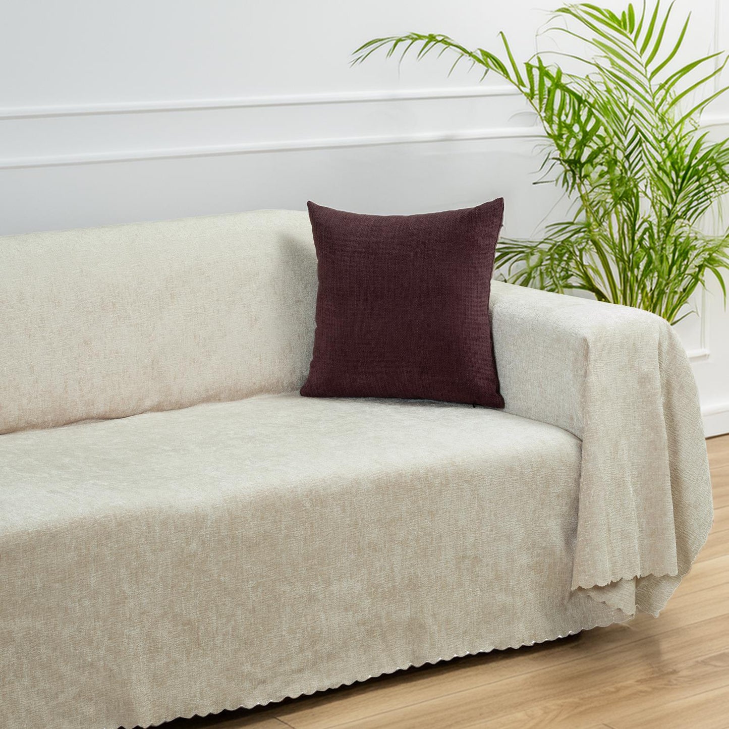 Jakarlı Şönil Koltuk Örtüsü | Kanepe Örtüsü | Koltuk Şalı 175x300 Kaymaz Krem