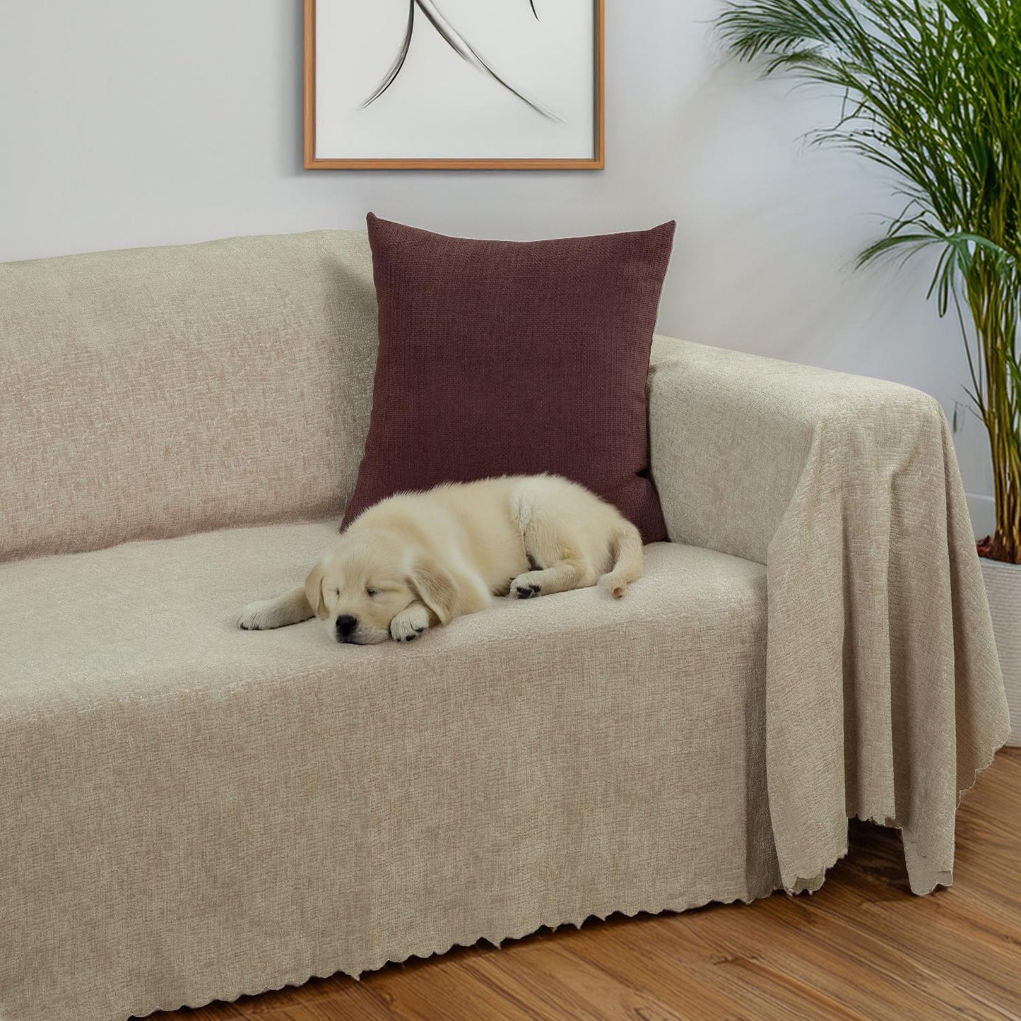 Jakarlı Şönil Koltuk Örtüsü | Kanepe Örtüsü | Koltuk Şalı 175x350 Kaymaz Camel