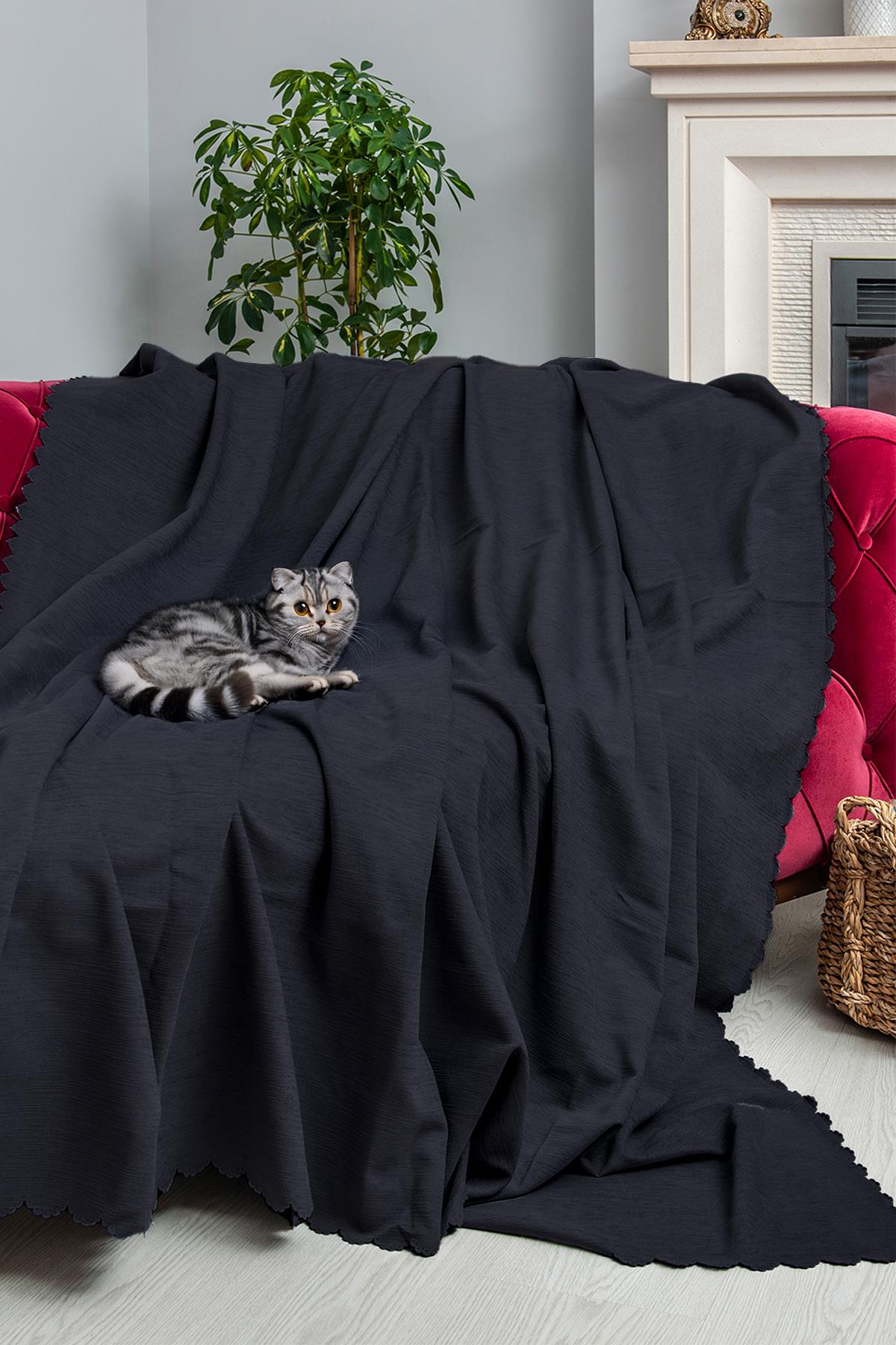 Kaymaz Koltuk Örtüsü Çift Taraflı Mikrofiber Şönil 175x350 cm XL- Antrasit – Kedi Köpek ve Çocuk Dostu