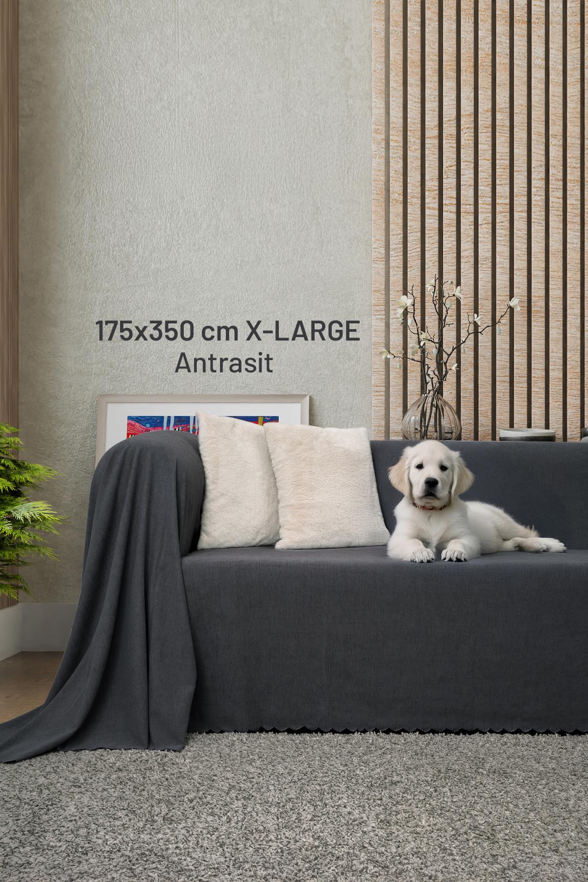 Kaymaz Koltuk Örtüsü Çift Taraflı Mikrofiber Şönil 175x350 cm XL- Antrasit – Kedi Köpek ve Çocuk Dostu