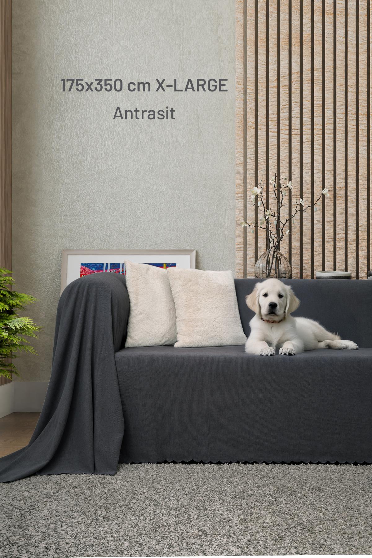 Kaymaz Koltuk Örtüsü Çift Taraflı Mikrofiber Şönil 175x350 cm XL- Antrasit – Kedi Köpek ve Çocuk Dostu