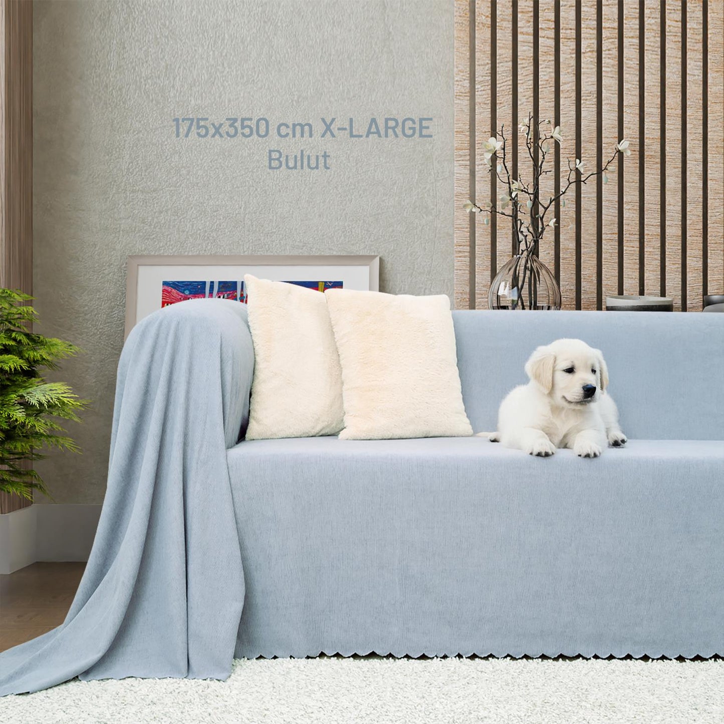 Kaymaz Koltuk Örtüsü Çift Taraflı Mikrofiber Şönil 175x350 cm XL- Bulut – Kedi Köpek ve Çocuk Dostu