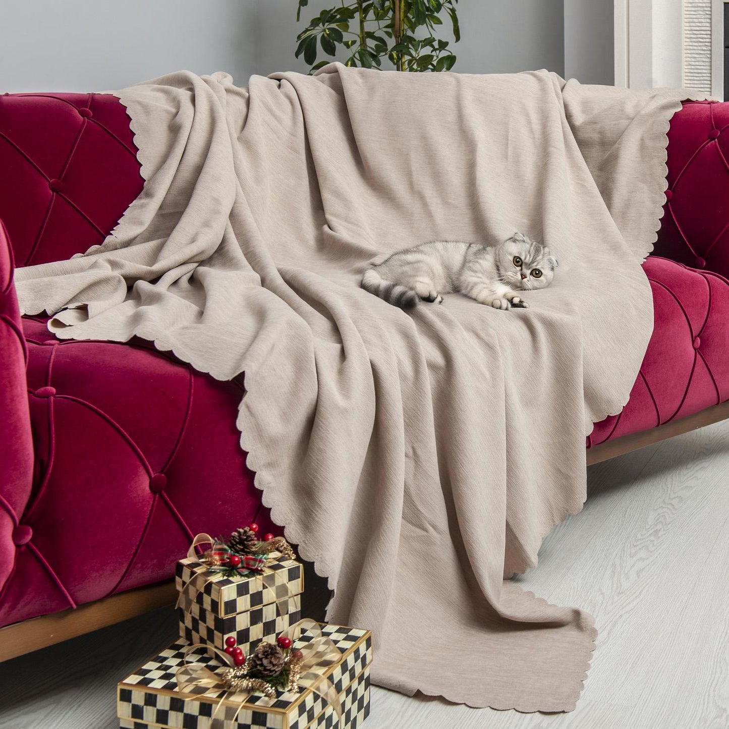 Kaymaz Koltuk Örtüsü Çift Taraflı Mikrofiber Şönil 175x350 cm XL- Camel – Kedi Köpek ve Çocuk Dostu