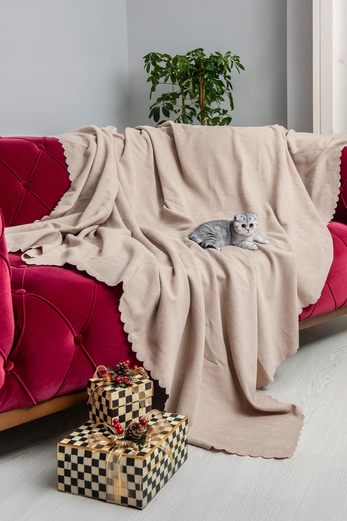 Kaymaz Koltuk Örtüsü Çift Taraflı Mikrofiber Şönil 175x350 cm XL- Camel – Kedi Köpek ve Çocuk Dostu