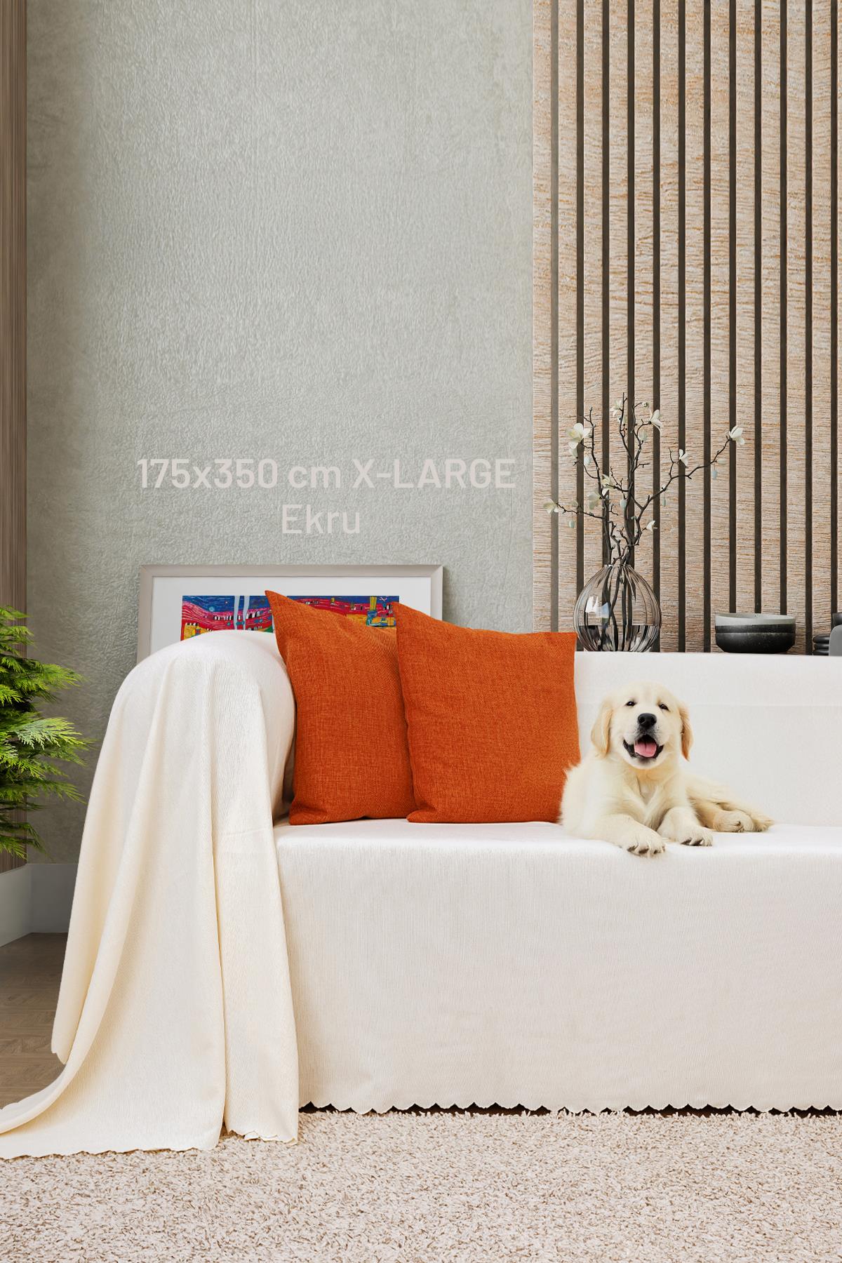 Kaymaz Koltuk Örtüsü Çift Taraflı Mikrofiber Şönil 175x350 cm XL- Ekru – Kedi Köpek ve Çocuk Dostu