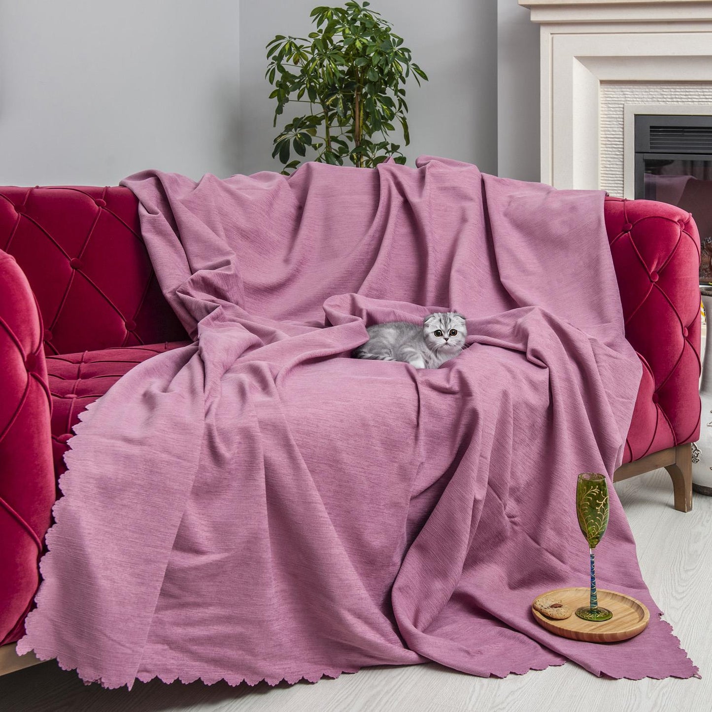 Kaymaz Koltuk Örtüsü Çift Taraflı Mikrofiber Şönil 175x350 cm XL- Gül Kurusu – Kedi Köpek ve Çocuk Dostu