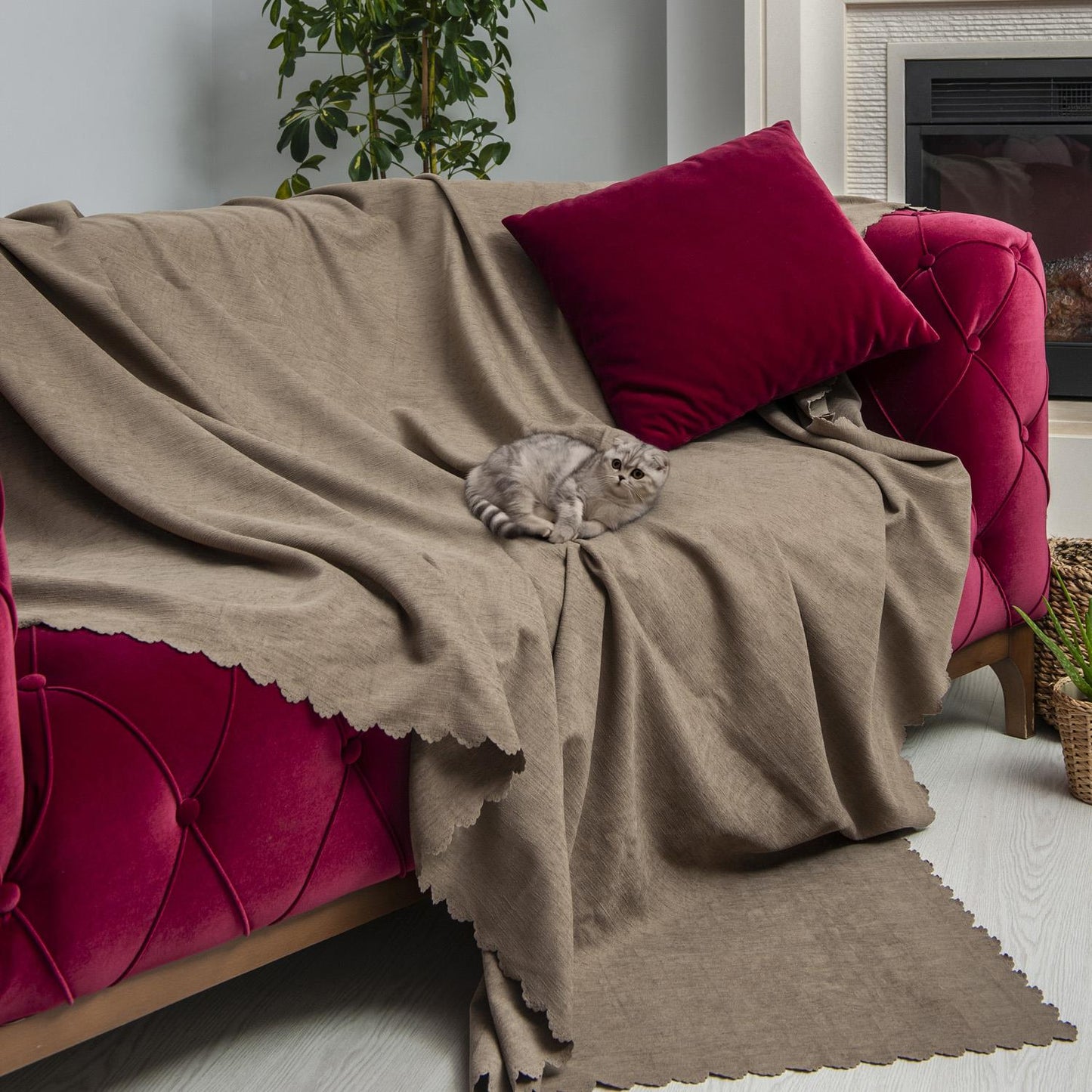 Kaymaz Koltuk Örtüsü Çift Taraflı Mikrofiber Şönil 175x350 cm XL- Kapuçino – Kedi Köpek ve Çocuk Dostu