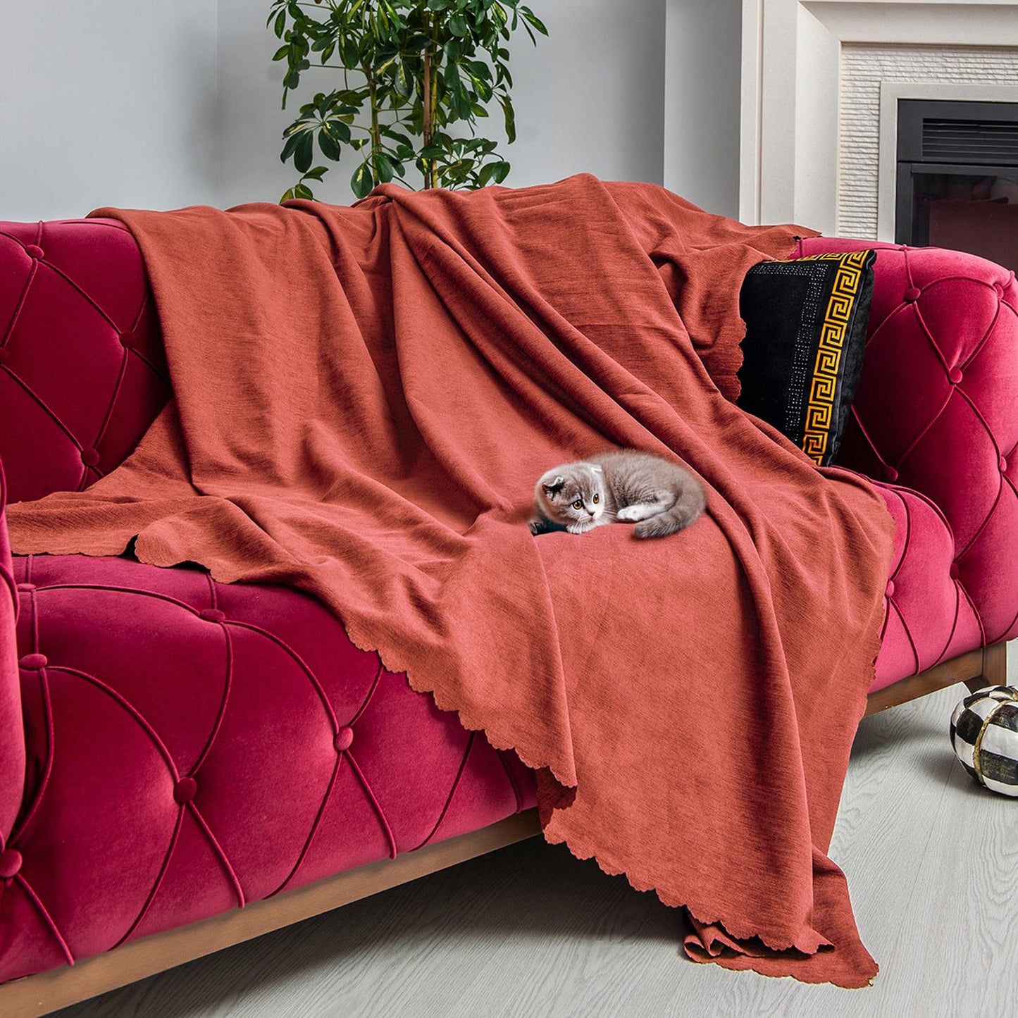 Kaymaz Koltuk Örtüsü Çift Taraflı Mikrofiber Şönil 175x350 cm XL- Kiremit – Kedi Köpek ve Çocuk Dostu