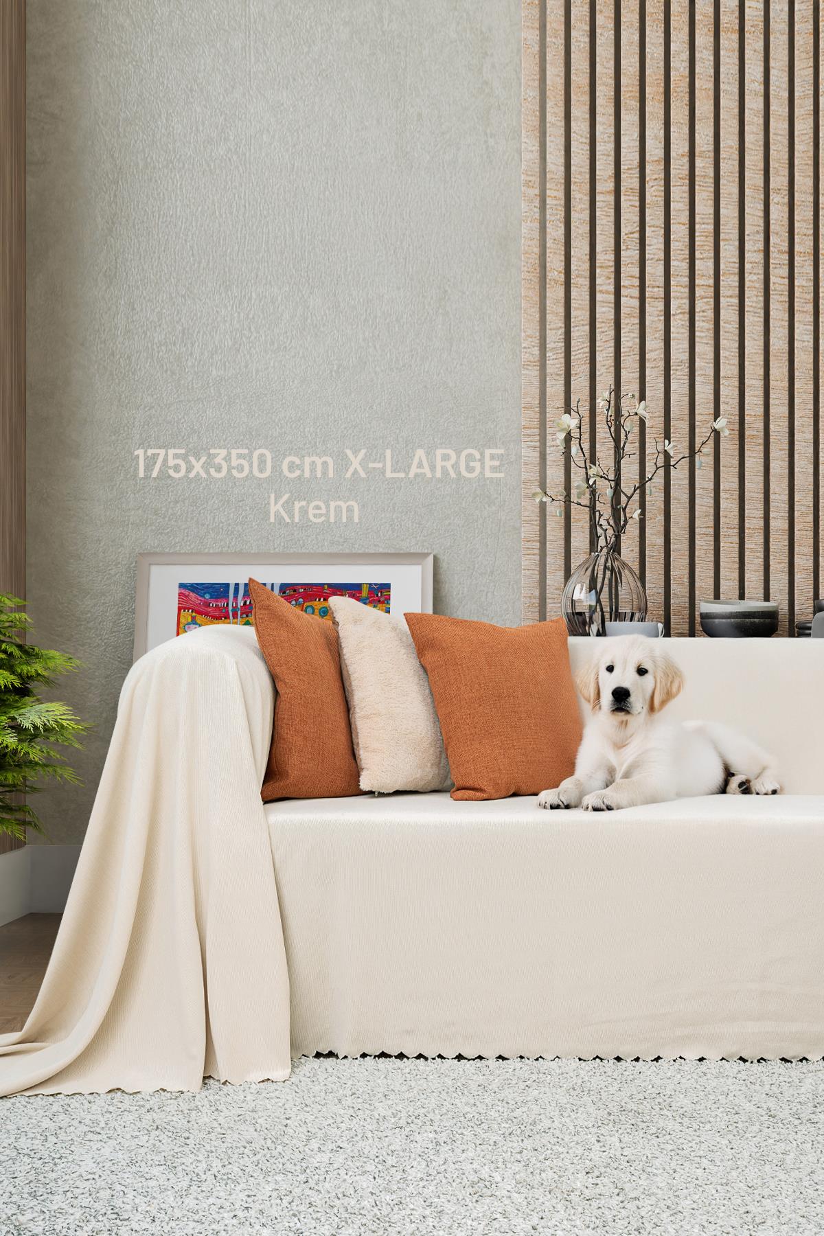 Kaymaz Koltuk Örtüsü Çift Taraflı Mikrofiber Şönil 175x350 cm XL- Krem – Kedi Köpek ve Çocuk Dostu