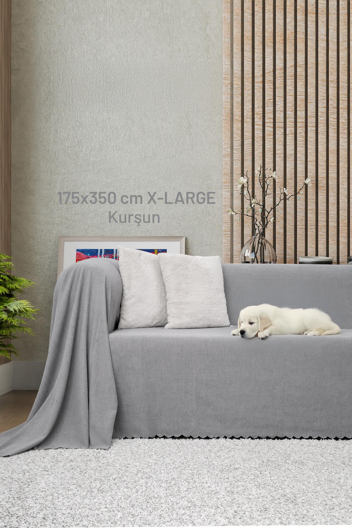 Kaymaz Koltuk Örtüsü Çift Taraflı Mikrofiber Şönil 175x350 cm XL- Kurşun – Kedi Köpek ve Çocuk Dostu