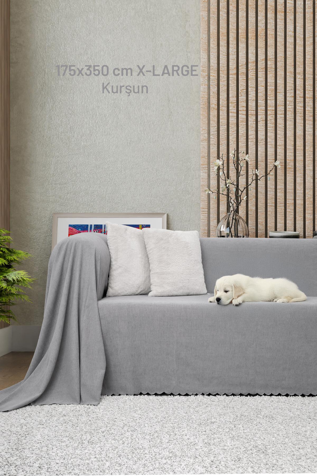 Kaymaz Koltuk Örtüsü Çift Taraflı Mikrofiber Şönil 175x350 cm XL- Kurşun – Kedi Köpek ve Çocuk Dostu