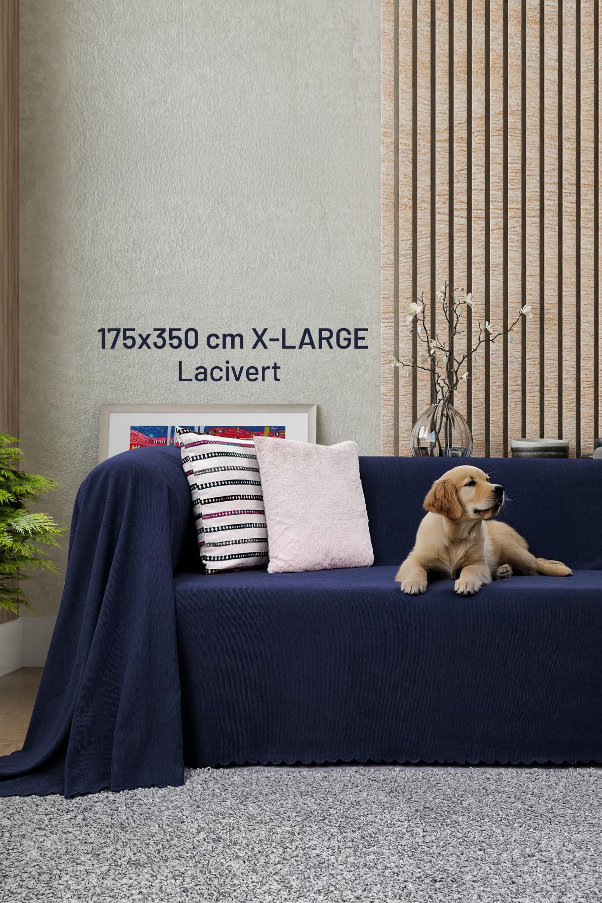 Kaymaz Koltuk Örtüsü Çift Taraflı Mikrofiber Şönil 175x350 cm XL- Lacivert – Kedi Köpek ve Çocuk Dostu