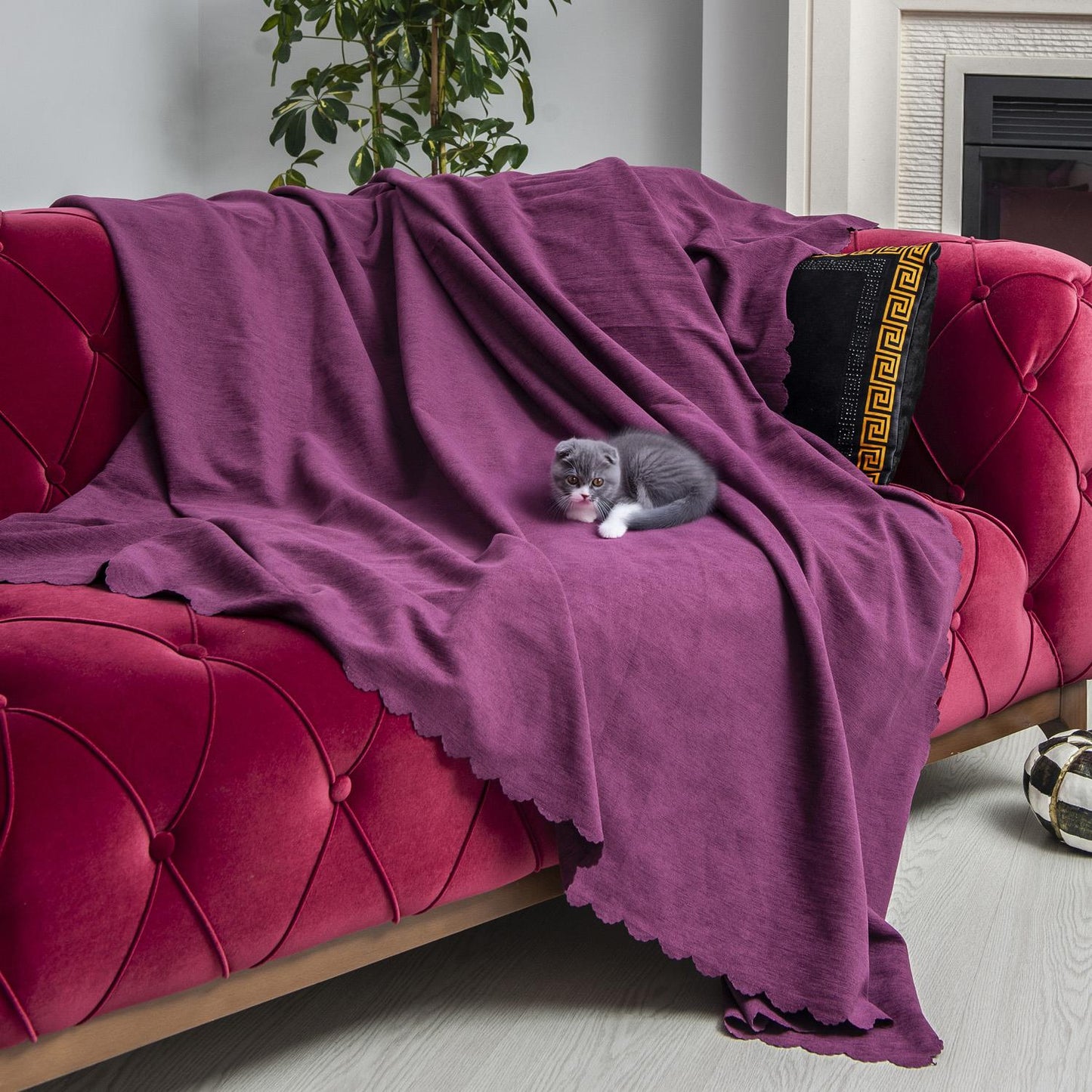 Kaymaz Koltuk Örtüsü Çift Taraflı Mikrofiber Şönil 175x350 cm XL- Mürdüm – Kedi Köpek ve Çocuk Dostu