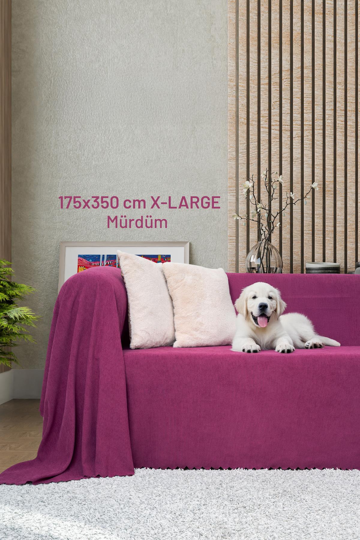 Kaymaz Koltuk Örtüsü Çift Taraflı Mikrofiber Şönil 175x350 cm XL- Mürdüm – Kedi Köpek ve Çocuk Dostu