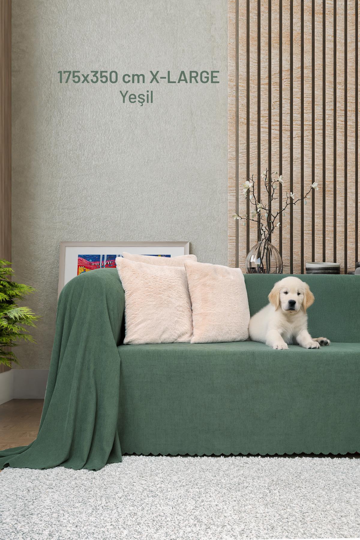 Kaymaz Koltuk Örtüsü Çift Taraflı Mikrofiber Şönil 175x350 cm XL- Yeşil – Kedi Köpek ve Çocuk Dostu