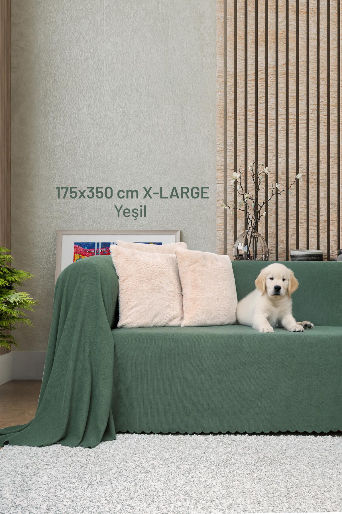 Kaymaz Koltuk Örtüsü Çift Taraflı Mikrofiber Şönil 175x350 cm XL- Yeşil – Kedi Köpek ve Çocuk Dostu