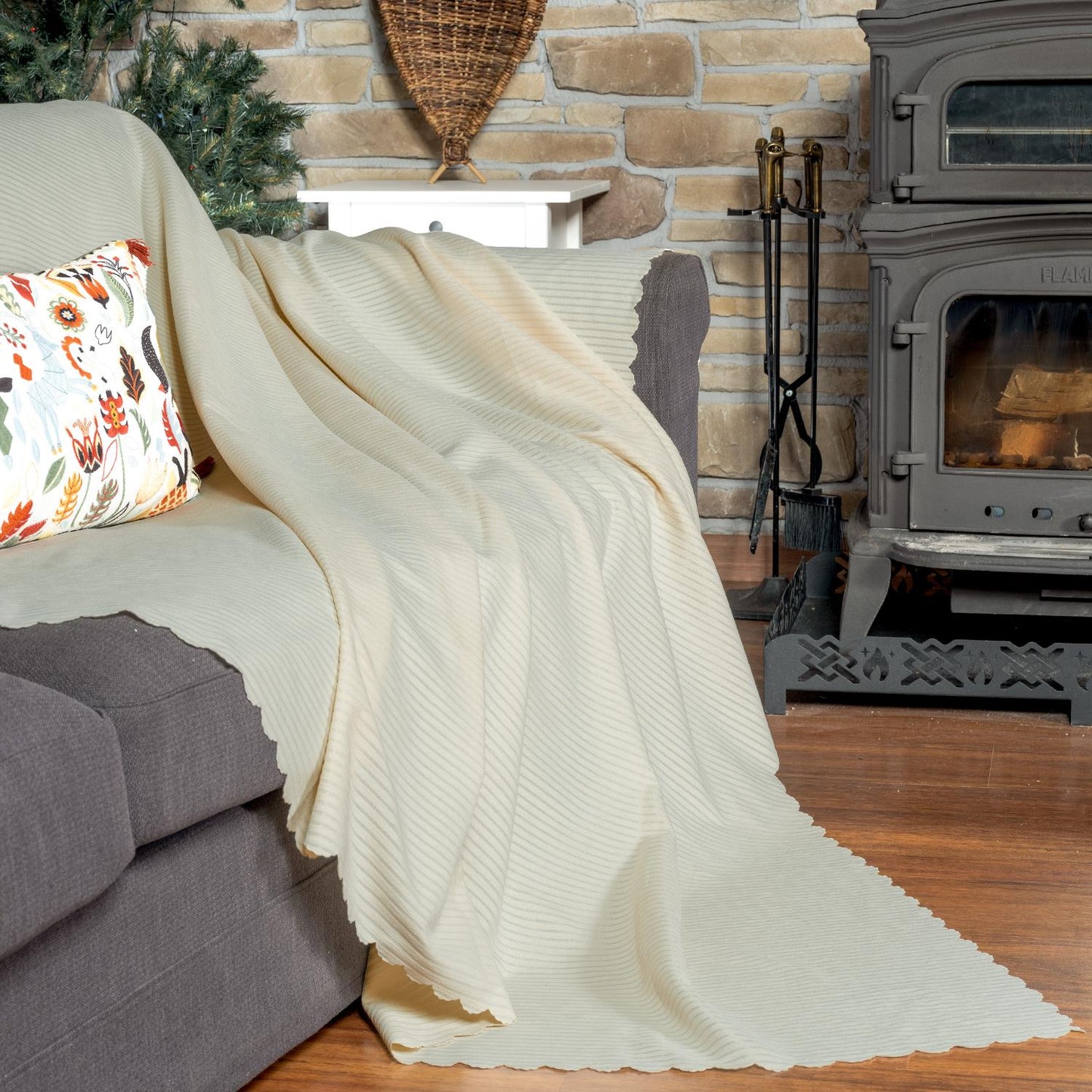 Mikrofiber Şönil Fitilli Minimalist Koltuk Örtüsü -175x350 cm XLarge, Çift Taraflı, Kaymaz, Terletmez Ekru