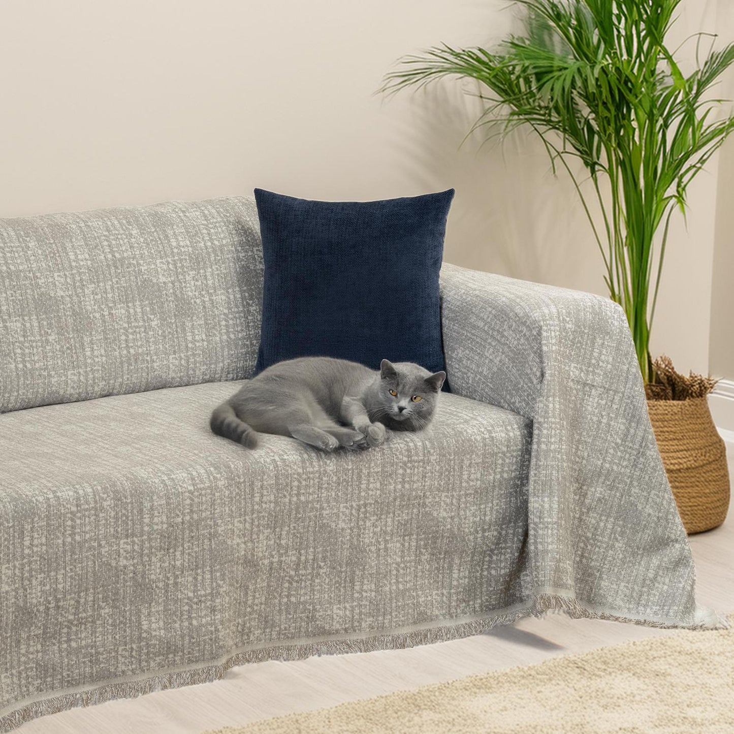PureCot Premium Pamuklu Püsküllü Koltuk Örtüsü 180x300 Large Çift Taraflı Terletmez Kaymaz , Kahve