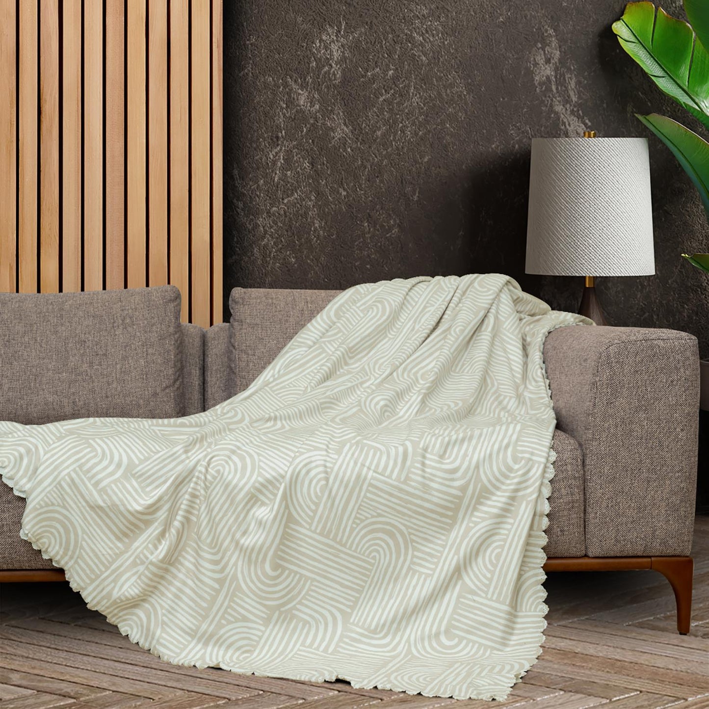 SoftMicro Gökkuşağı Desenli Boho 180x300 cm Koltuk Örtüsü Şalı, Kanepe Örtüsü, Tv Battaniyesi Krem
