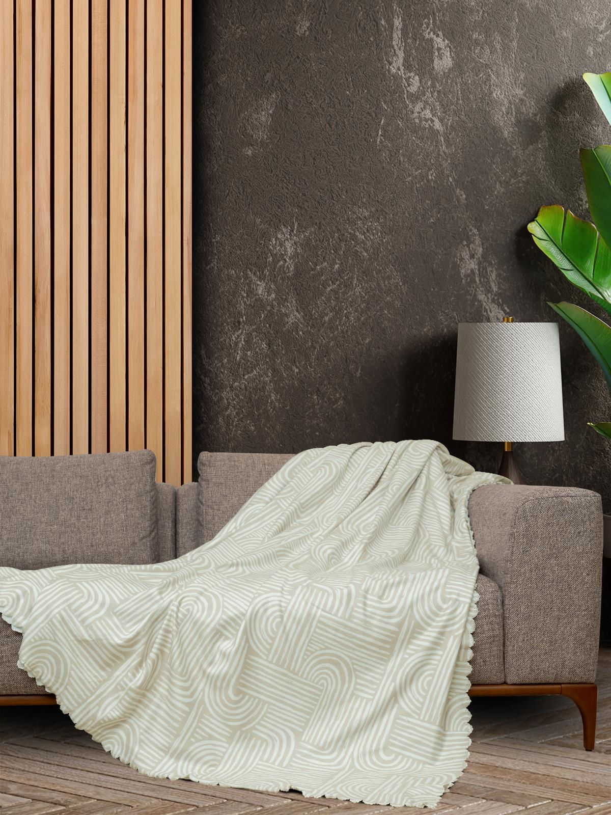 SoftMicro Gökkuşağı Desenli Boho 180x300 cm Koltuk Örtüsü Şalı, Kanepe Örtüsü, Tv Battaniyesi Krem