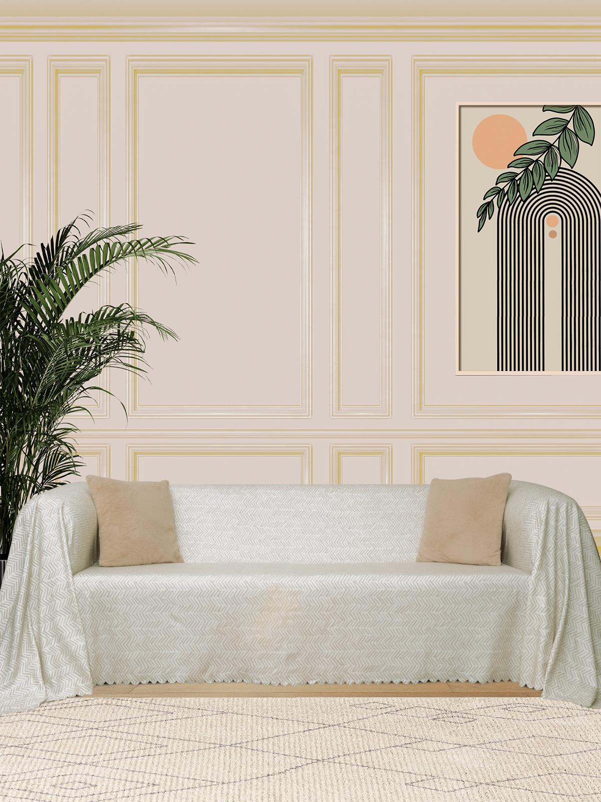 SoftMicro İskandinav Desenli Boho 180x300 cm Koltuk Örtüsü Şalı, Kanepe Örtüsü, Tv Battaniyesi Krem