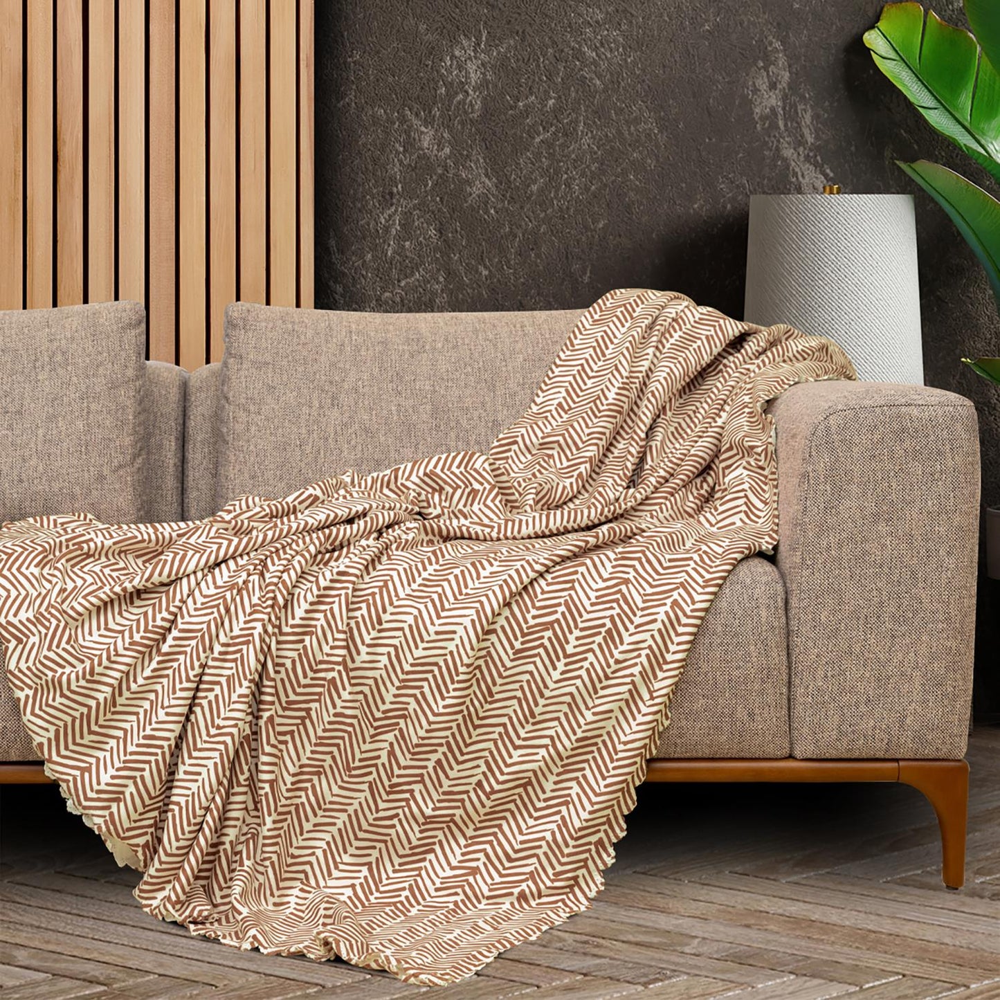 SoftMicro İskandinav Desenli Boho180x300 cm Koltuk Örtüsü Şalı, Kanepe Örtüsü, Tv Battaniyesi Kiremit Rengi