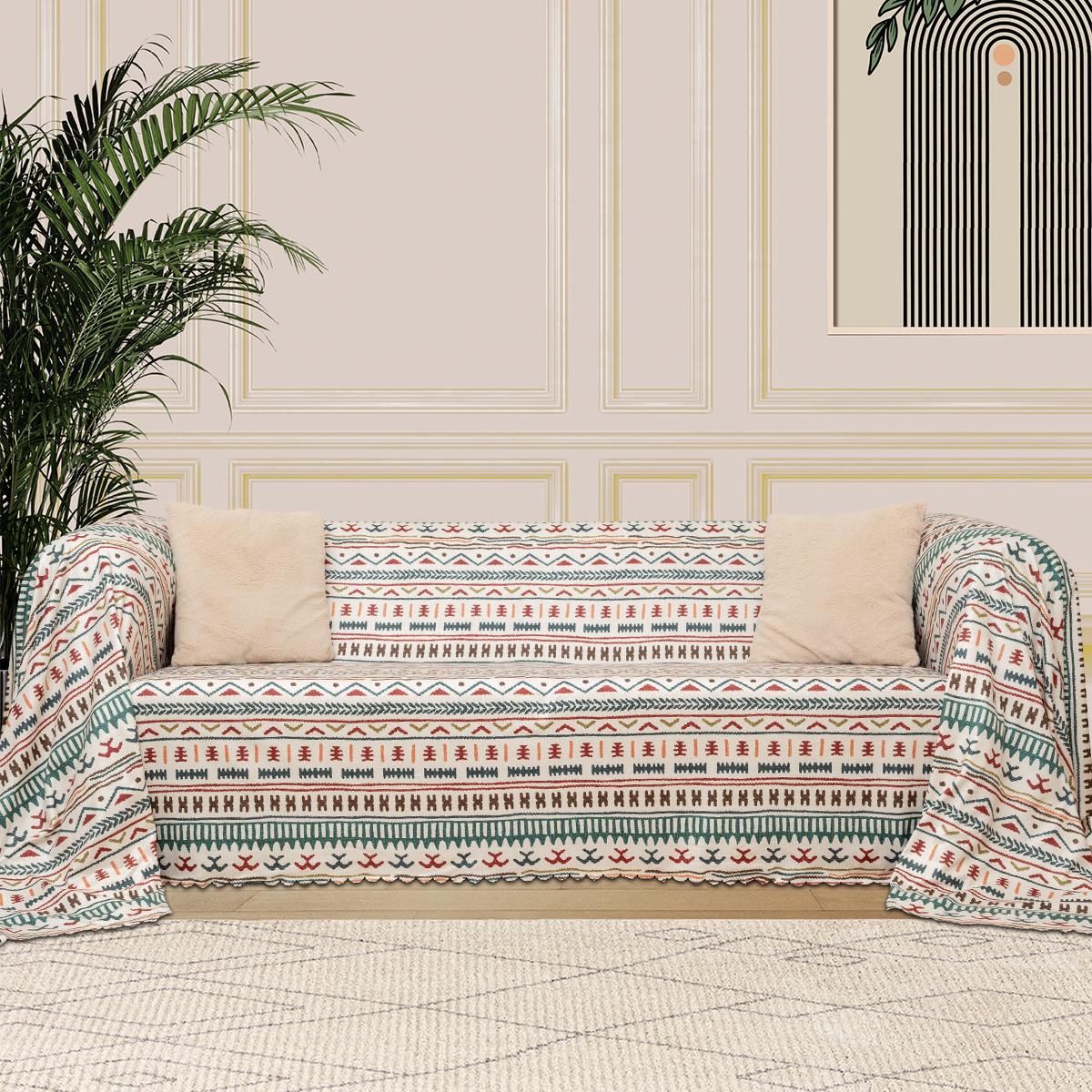 SoftMicro Etnik Desenli Boho180x300 cm Koltuk Örtüsü Şalı, Kanepe Örtüsü, Tv Battaniyesi Turkuaz