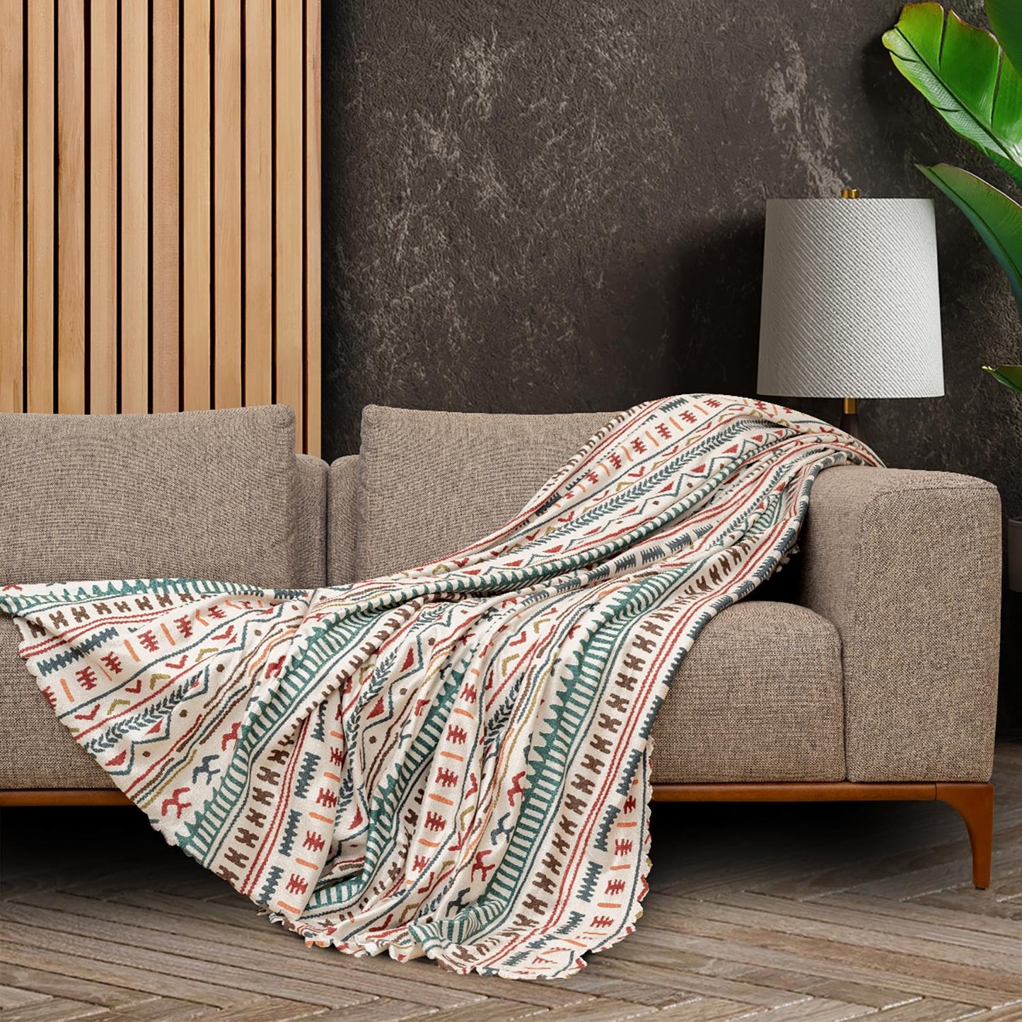 SoftMicro Etnik Desenli Boho180x300 cm Koltuk Örtüsü Şalı, Kanepe Örtüsü, Tv Battaniyesi Turkuaz