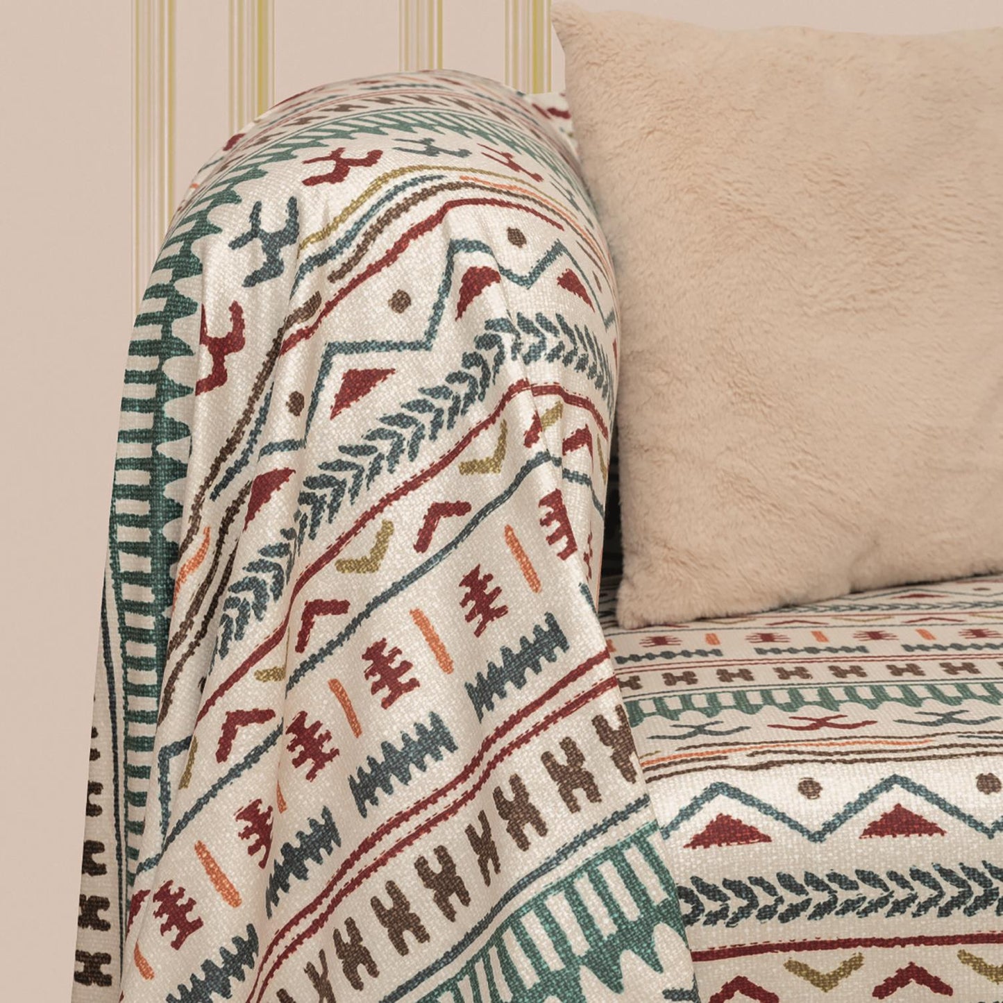 SoftMicro Etnik Desenli Boho180x300 cm Koltuk Örtüsü Şalı, Kanepe Örtüsü, Tv Battaniyesi Turkuaz