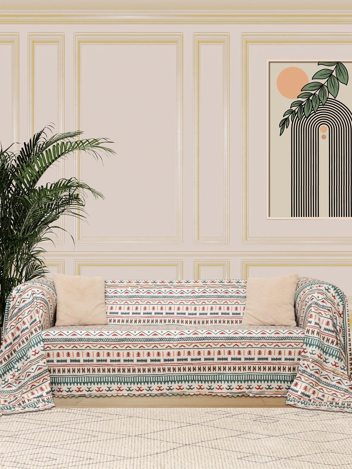 SoftMicro Etnik Desenli Boho180x300 cm Koltuk Örtüsü Şalı, Kanepe Örtüsü, Tv Battaniyesi Turkuaz