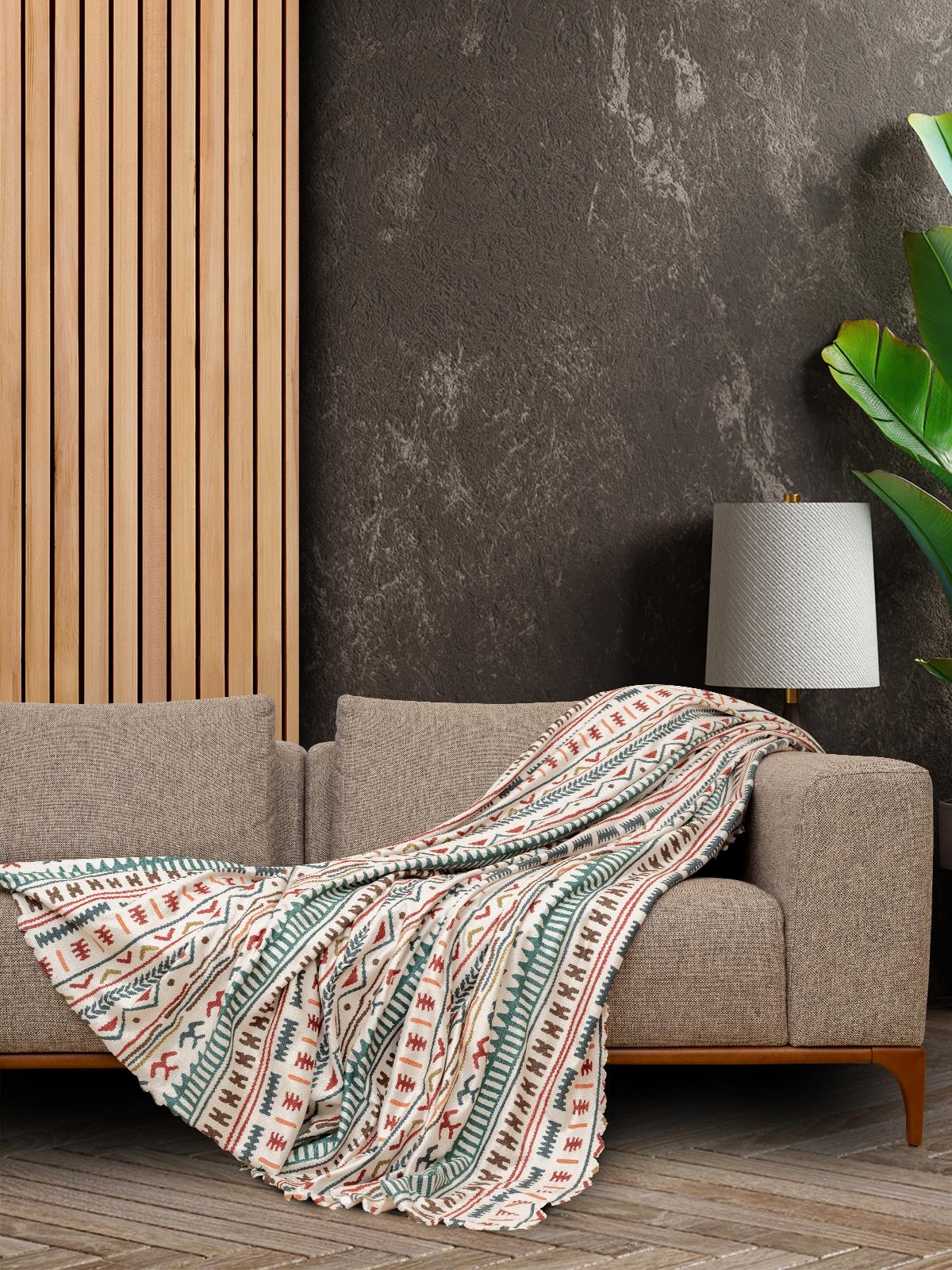 SoftMicro Etnik Desenli Boho180x300 cm Koltuk Örtüsü Şalı, Kanepe Örtüsü, Tv Battaniyesi Turkuaz