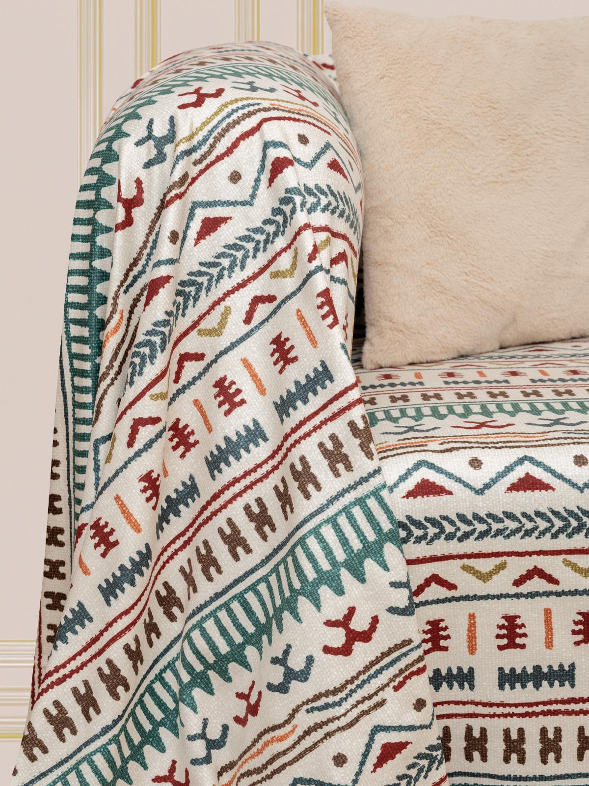 SoftMicro Etnik Desenli Boho180x300 cm Koltuk Örtüsü Şalı, Kanepe Örtüsü, Tv Battaniyesi Turkuaz