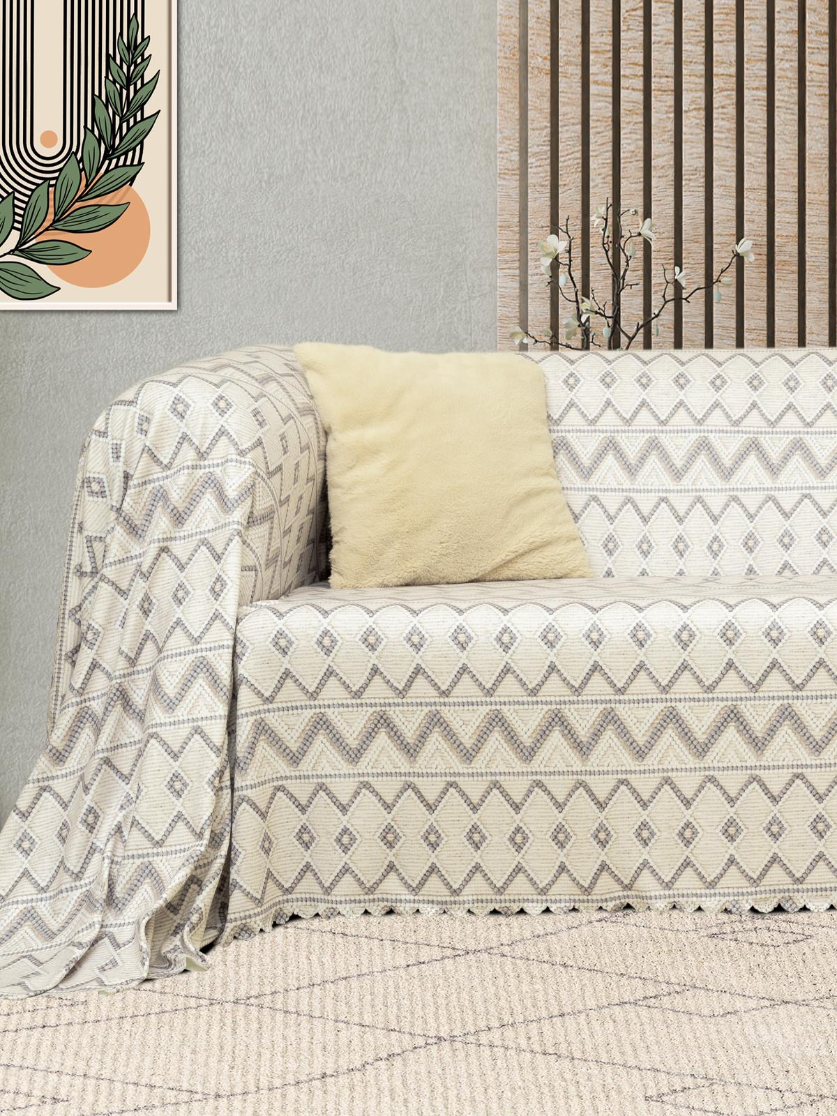 SoftMicro İskandinav Desenli180x220 cm Koltuk Örtüsü Şalı, Kanepe Örtüsü, Tv Battaniyesi Gri