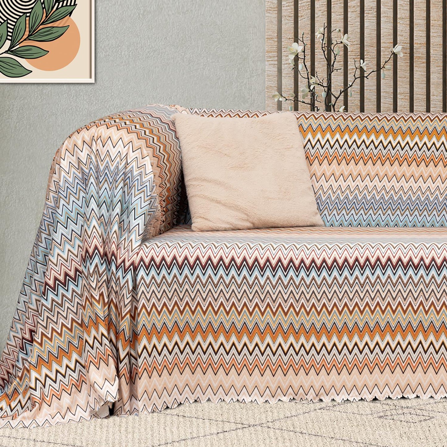 SoftMicro Missoni Zikzak Desenli 180x300 cm Koltuk Örtüsü Şalı, Kanepe Örtüsü, Tv Battaniyesi Çok Renkli