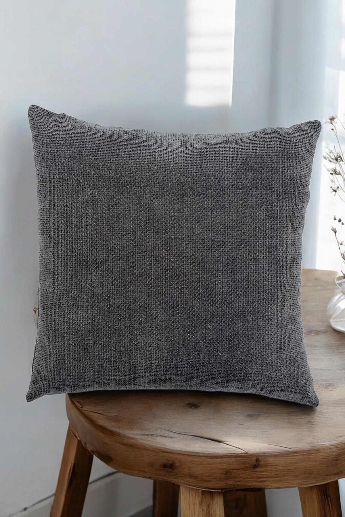 Urban Minimal Dekoratif Kırlent Kılıfı Yastık Kılıfı Yumuşak Kalın Gramajlı Şönil Kumaş 43x43cm Antrasit