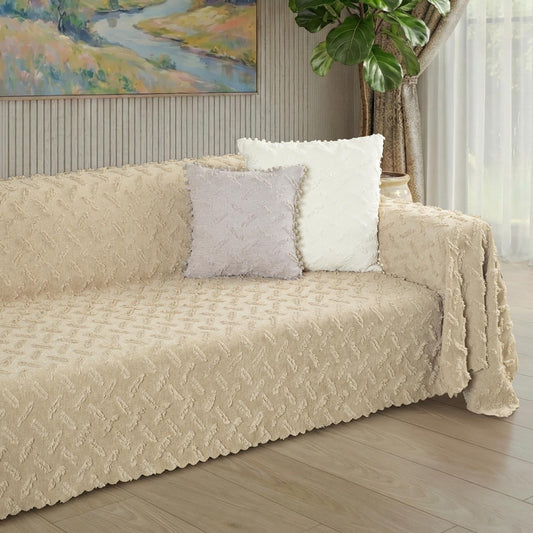 Ponela Koltuk Örtüsü Kaymaz Bohem Punch Kabartmalı 3 Boyutlu 175x300 cm ( Large ) Kaymaz, Bej