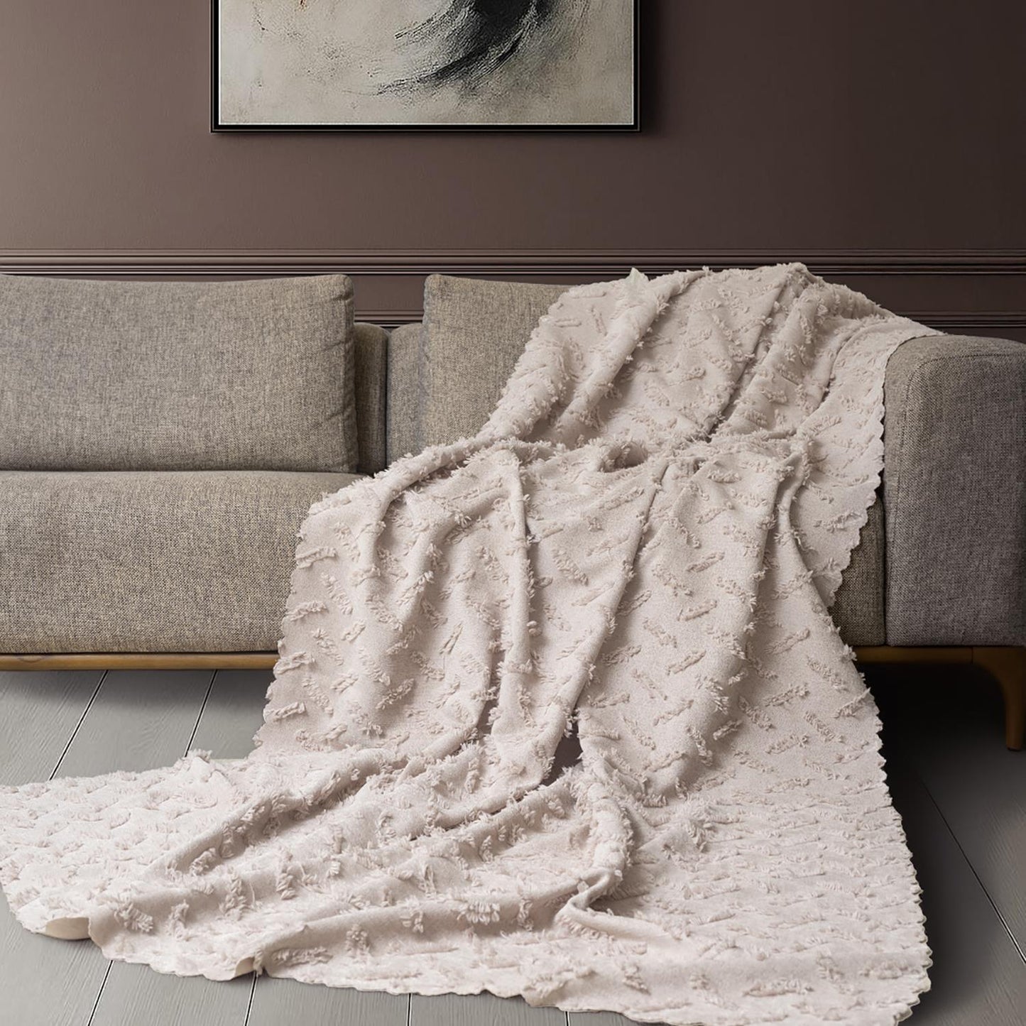 Ponela Koltuk Örtüsü Kaymaz Bohem Punch Kabartmalı 3 Boyutlu 175x300 cm ( Large ) Kaymaz, Camel