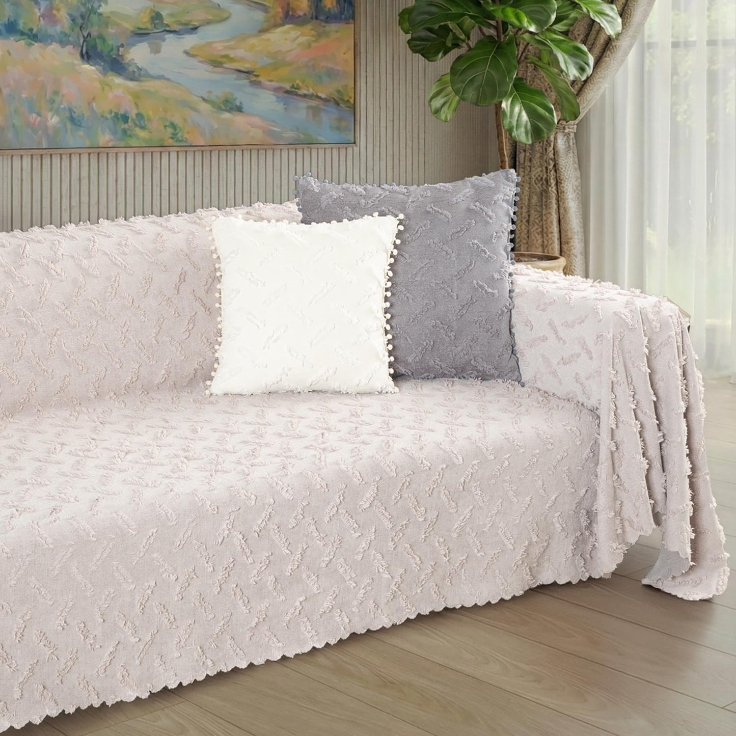 Ponela Koltuk Örtüsü Kaymaz Bohem Punch Kabartmalı 3 Boyutlu 175x350 cm ( X- Large ) Kaymaz, Camel