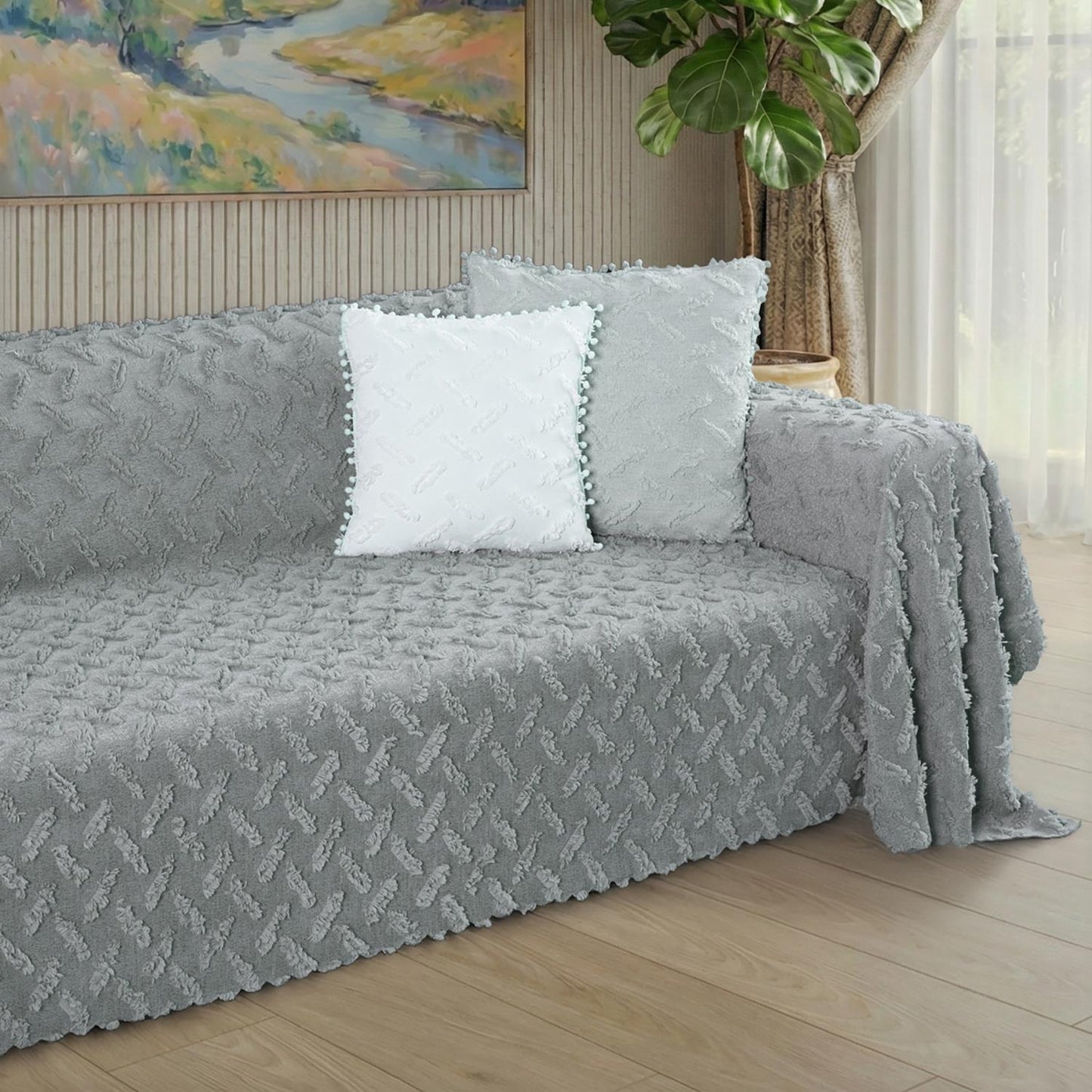 Ponela Koltuk Örtüsü Kaymaz Bohem Punch Kabartmalı 3 Boyutlu 175x350 cm ( X- Large ) Kaymaz, Gri