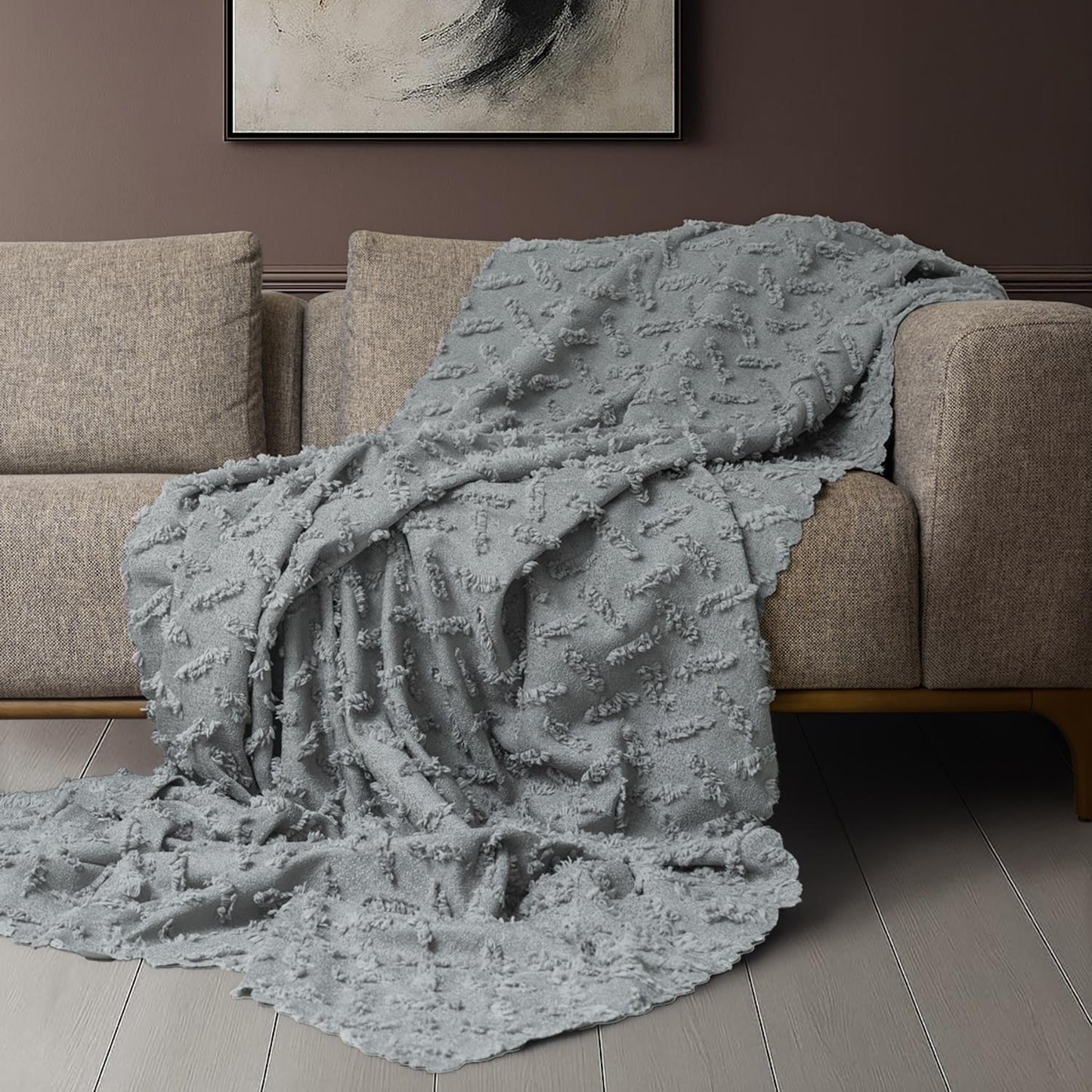 Ponela Koltuk Örtüsü Kaymaz Bohem Punch Kabartmalı 3 Boyutlu 175x350 cm ( X- Large ) Kaymaz, Gri
