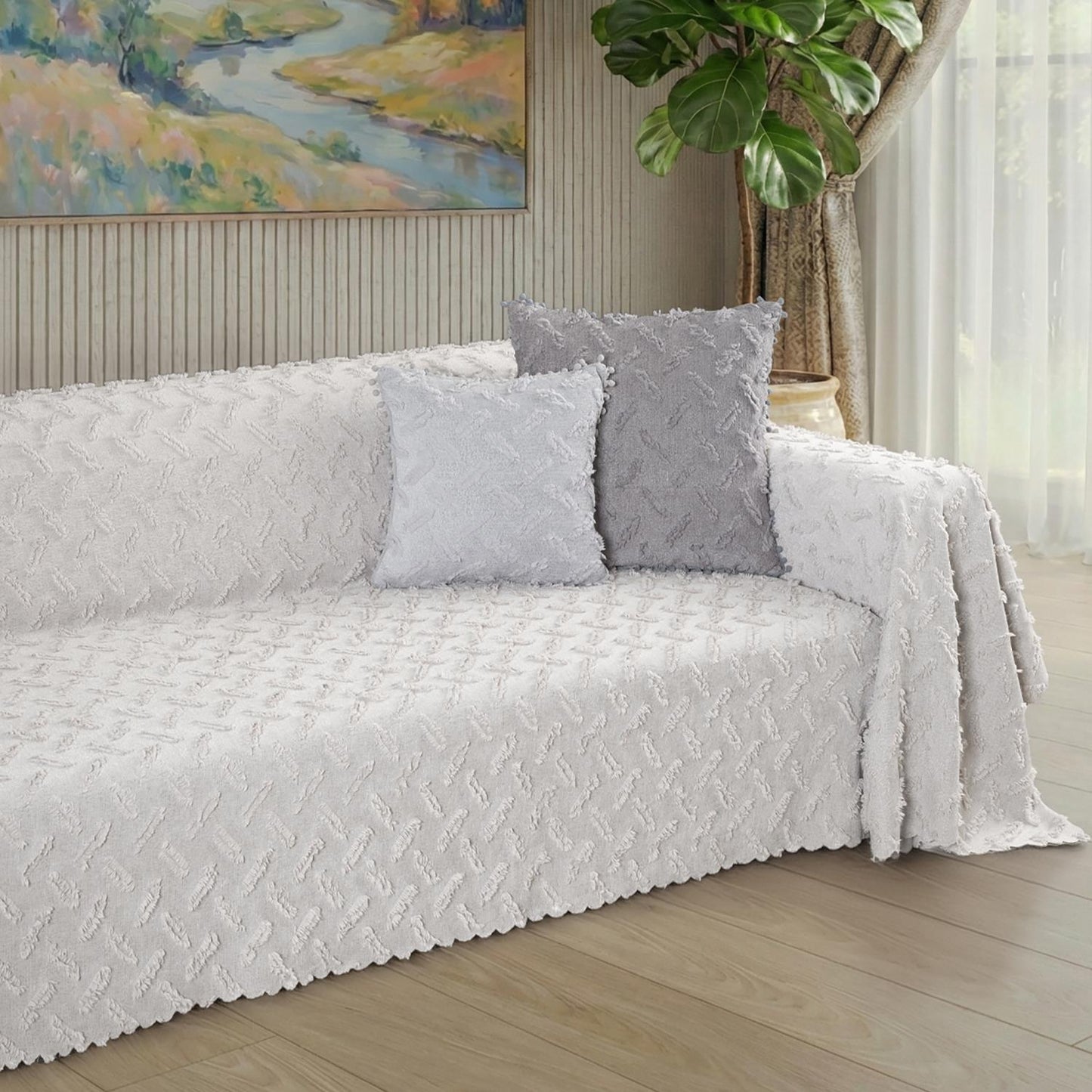 Ponela Koltuk Örtüsü Kaymaz Bohem Punch Kabartmalı 3 Boyutlu 175x350 cm ( X- Large ) Kaymaz, Kil