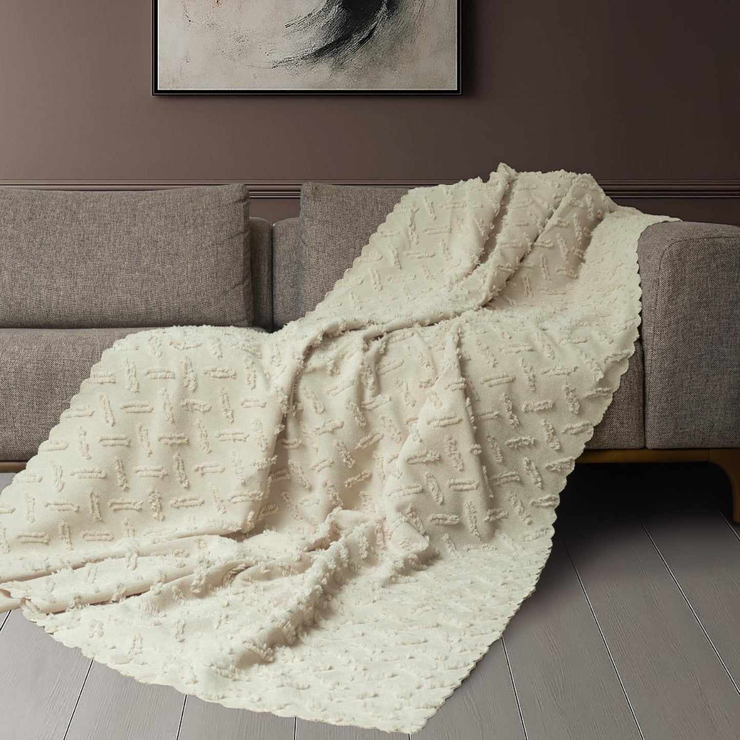 Ponela Koltuk Örtüsü Kaymaz Bohem Punch Kabartmalı 3 Boyutlu 175x350 cm ( X- Large ) Kaymaz, Krem