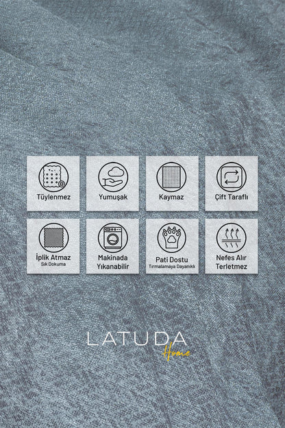 Jakarlı Şönil Koltuk Örtüsü  | Çekyat Örtüsü | Koltuk Şalı 110x175 2 Ad. Kaymaz Bulut