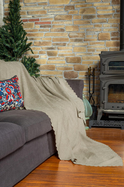 Jakarlı Şönil Koltuk Örtüsü  | Çekyat Örtüsü | Koltuk Şalı 110x175 2 Ad. Kaymaz Camel