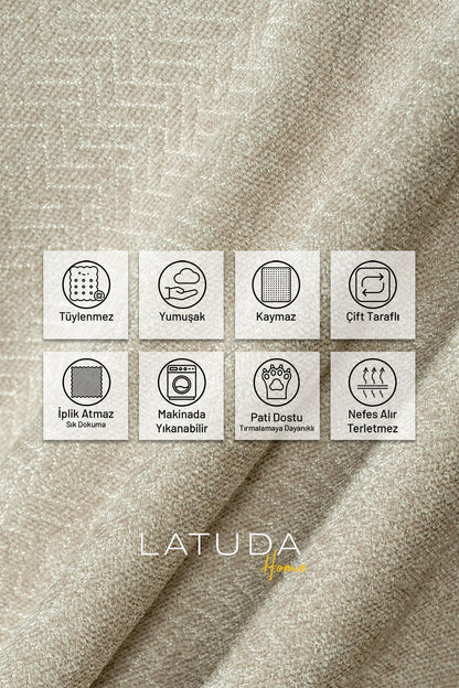 Jakarlı Şönil Koltuk Örtüsü  | Çekyat Örtüsü | Koltuk Şalı 110x175 2 Ad. Kaymaz Camel