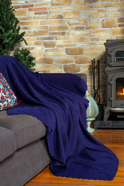 Jakarlı Şönil Koltuk Örtüsü  | Çekyat Örtüsü | Koltuk Şalı 110x175 2 Ad. Kaymaz Lacivert