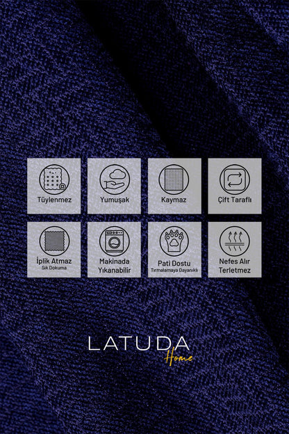 Jakarlı Şönil Koltuk Örtüsü  | Çekyat Örtüsü | Koltuk Şalı 110x175 2 Ad. Kaymaz Lacivert