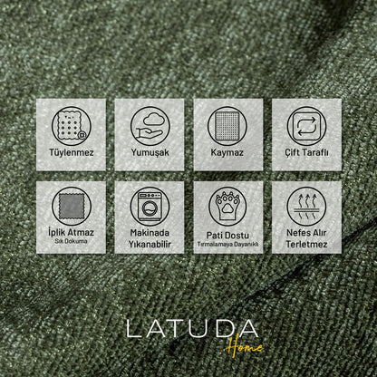 Jakarlı Şönil Koltuk Örtüsü  | Çekyat Örtüsü | Koltuk Şalı 110x175 2 Ad. Kaymaz Sage Yeşil